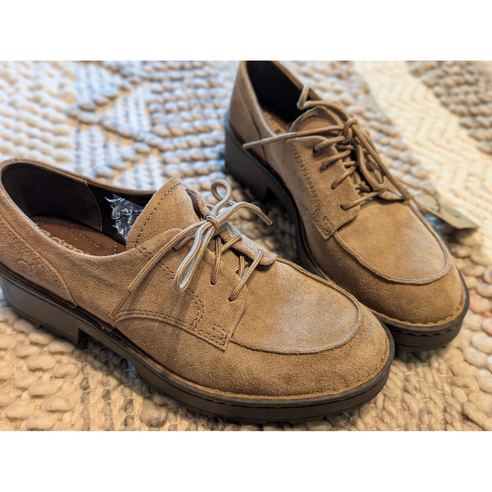 NEW Born Corby Taupe Suede Oxford Shoes Lug Sole Lace Up Tan Womens 7M - Picture 4 of 11